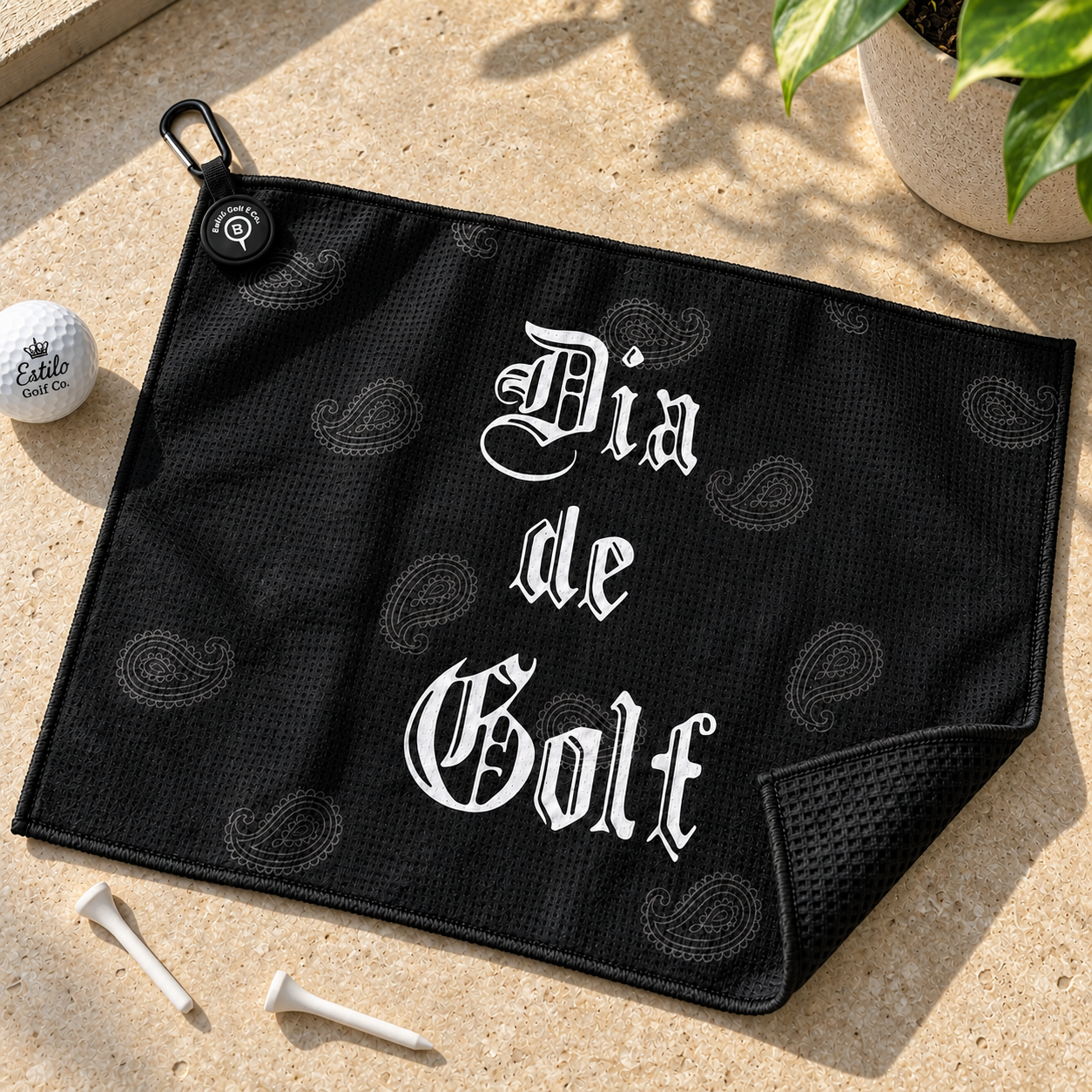 Dia de Golf waffle towel flat lay on white background