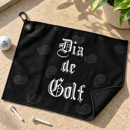 Dia de Golf waffle towel flat lay on white background